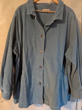 Woman Within 4X Corduroy Shirt Jacket Blue 100% Cotton